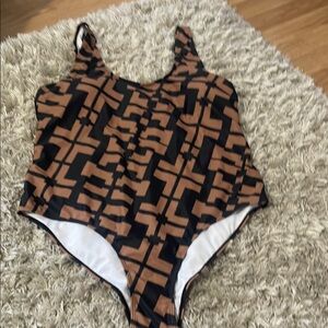 Geometric Black and Brown Swimsuit